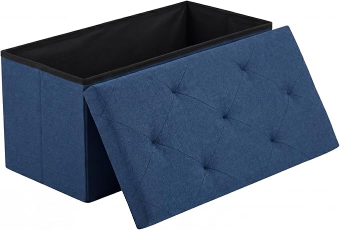 DUMOS 30in Storage Ottoman Bench, Ottoman Bench Foot Rest Stool with Padded Seat, Large End of Bed Bench for Bedroom, Living Room, Entryway, Support 660lbs, Blue