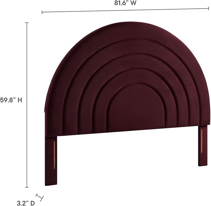 Modway Solana Soft Arch Shaped Round King Headboard in Mulberry – Upholstered Headboard – Stain-Resistant Performance Velvet Headboard for King Size Beds
