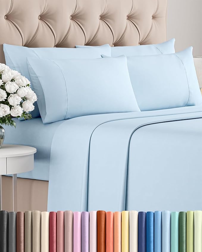 Cal King 6 Piece Sheet Set - Comfy, Breathable & Cooling - Soft Hotel Luxury Bedding for Women, Men, Kids, Teens and Children - 1 Flat & 1 Fitted Sheet & 4 Pillowcases with Deep Pockets - Baby Blue