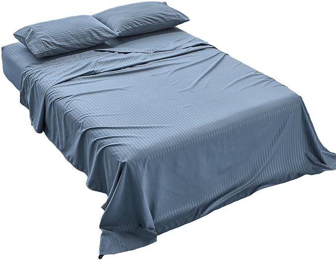 Kingnex Striped Sofa Bed Sheets Queen for Sleeper Sofa Bed Soft Double Brushed 4 Piece Bedding Pillowcase Set (60"x74"x6") Blue