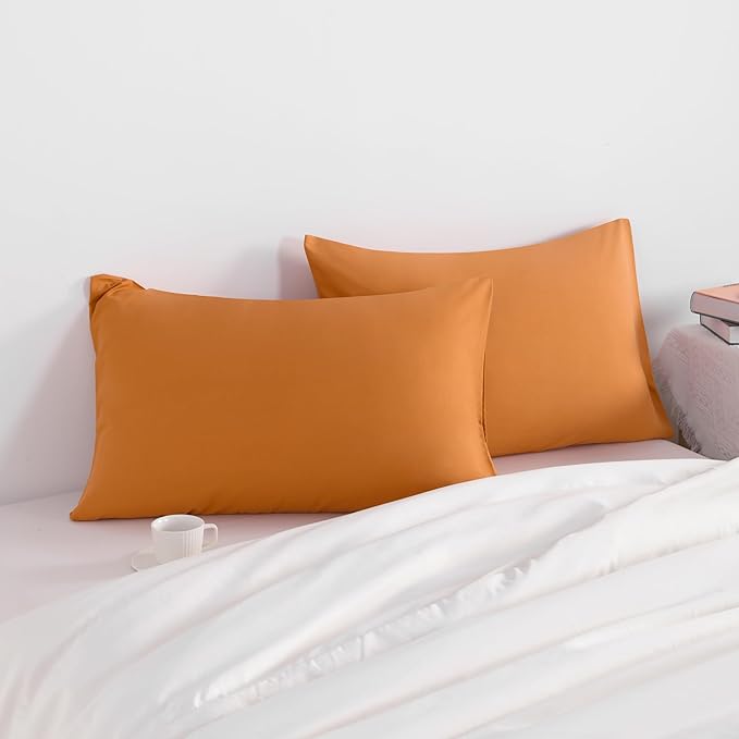 NTBAY Queen Pillow Cases Set, 2 Pack Brushed Microfiber 20x30 Inches, Soft, Wrinkle, Fade, Stain Resistant Pale Orange Pillow Cases with Envelope Closure