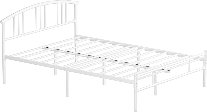 VECELO 14 inch Queen Bed Frame White Beds Metal Platform Mattress Foundation with headboard Footboard Steel Slat Support/No Box Spring Needed/Easy Assembly