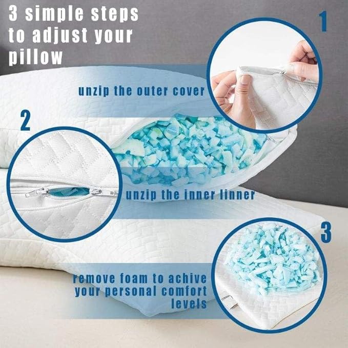 Hypoallergenic Adjustable Curved Pillow for Side Sleepers. Crafted with Non-Allergenic Materials. Memory Foam + Soft Bamboo Fabric Cover. Extra Foam Filling. Queen Size