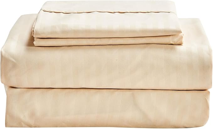 Kingnex Striped Sofa Bed Sheets Queen for Sleeper Sofa Bed Soft Double Brushed 4 Piece Bedding Pillowcase Set (60"x74"x6") Beige
