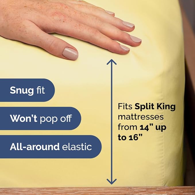 Flex Top Split Head King 4 Piece Sheet Set - Ultra-Soft, Breathable & Cooling Bed Sheets Set - Hotel Luxury Bedding for Women & Men w/ Deep Pockets - Wrinkle Free & Fade Resistant - Oeko-Tex - Yellow