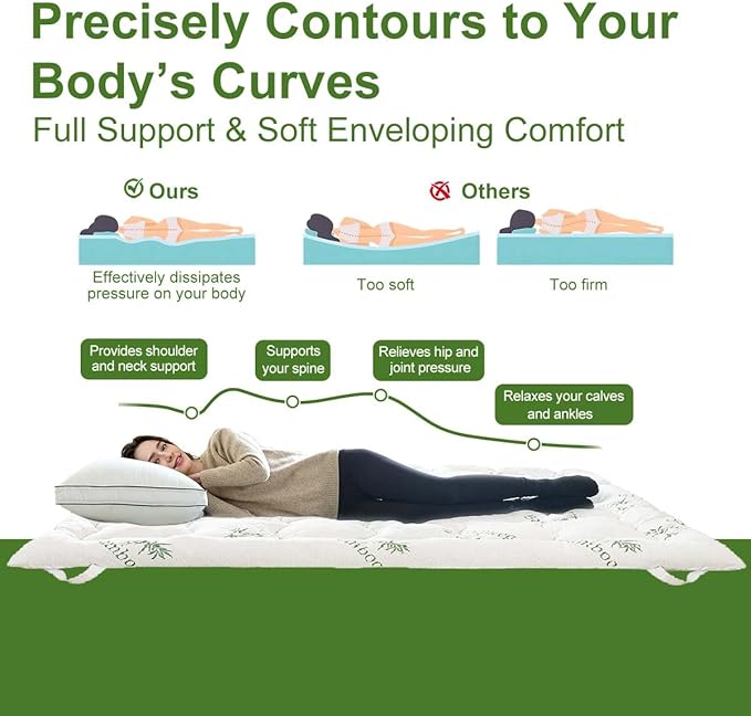 Whatsbedding Memory Foam Mattress Topper, 1500 GSM Thicker Slow Rebound Memory Foam Topper with Cooling Viscose Made from Bamboo Cover, 4 Blastic Bands