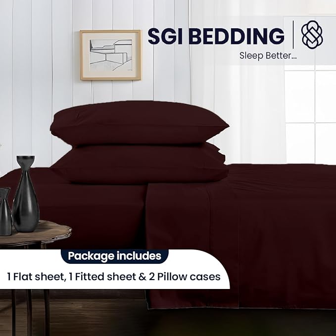 SGI bedding RV Short Queen Sheet Set 60x75, 600 TC Egyptian Cotton, 4 Piece Luxury Hotel Collection, Ultra Soft & Breathable, Fits RV Mattress Camper & Trailer, 15 Inch Pocket, Chocolate