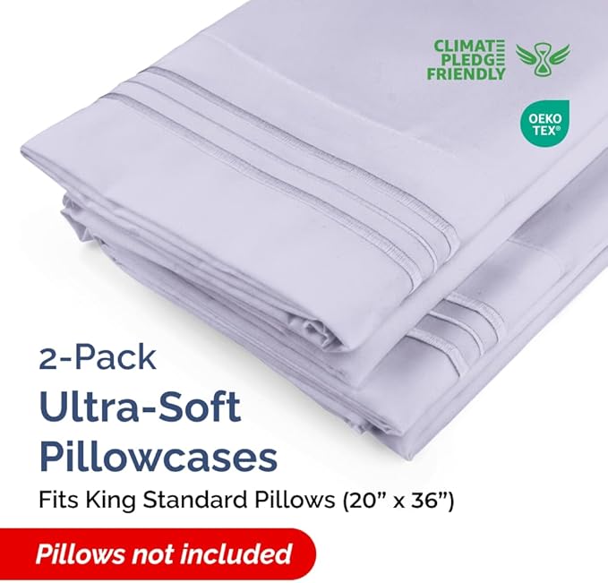 King Standard Pillow Cases Set of 2 - Ultra-Soft Hotel Quality Pillowcase Covers - Comfy, Cozy & Fade Free - Wrinkle Resistant - Machine Washable Pillow Protectors - 2 Piece Set - Light Lavender