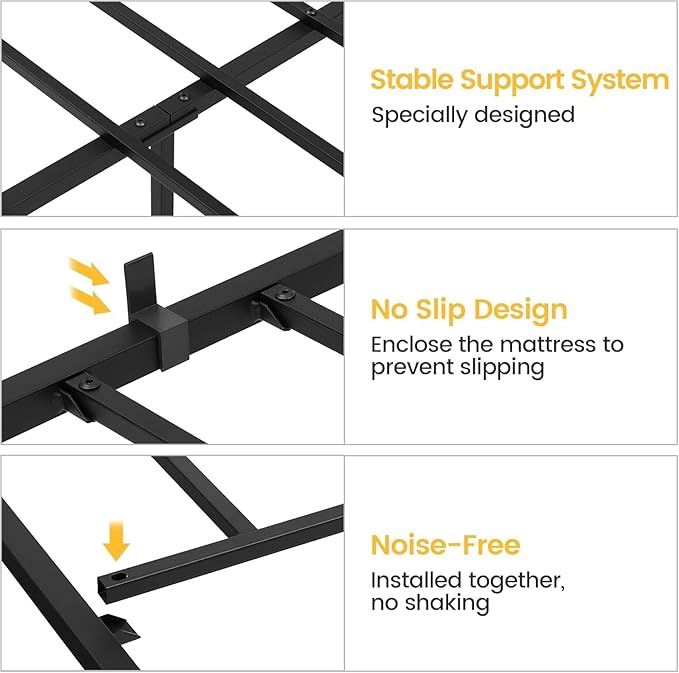 GarveeHome Twin Size Bed Frame, 6 Inch Metal Platform Bed Frames with Heavy Duty Steel Slat Support, No Box Spring Needed, Noise Free,Anti-Sliding Slat,Easy Assembly, Under Bed Storage