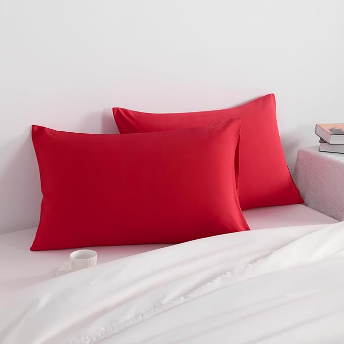 NTBAY Queen Pillow Cases Set of 2, 2 Pack Brushed Microfiber 20x30 Pillow Cases, Soft, Wrinkle, Fade, Stain Resistant Red Pillow Cases with Envelope Closure, 20x30 Inches, Red