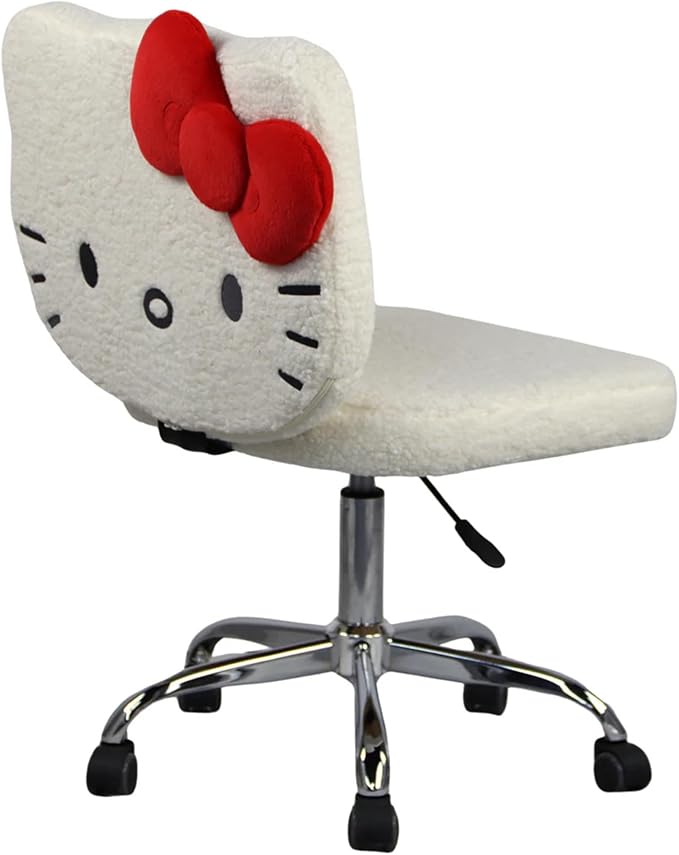 Impressions Vanity Hello Kitty Sherpa Swivel Vanity Chair for Makeup Desk, Armless Rolling Chair with Wheels, Adjustable Height, 360 Degree Swing, Comfy Foam Padded Seat and Backrest