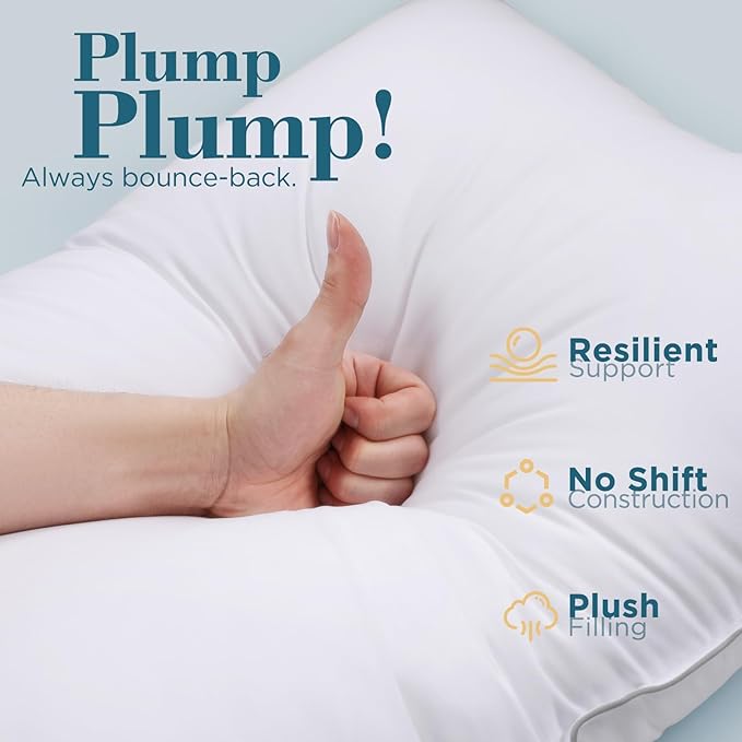 viewstar Bed Pillows Queen Sizes Set of 2, Hotel Quality Cooling Down Alternative Gusseted Pillows for Side, Back, or Stomach Sleepers, Double Stitch White
