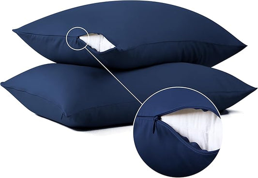 100% Cotton Classic Pillow Protectors with Invisible Zipper, 600 Thread Count Sateen Weave Soft and Breathable Pillow Cases, Protect Pillows from Dirt, Dust and Debris (Queen, 20"x30", Set of 2)