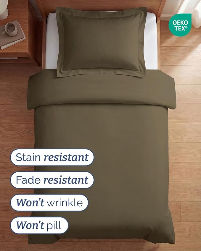 Duvet Cover Twin/Twin XL Size Set - Extra Soft Twin/Twin XL Duvet Cover 68" x 90" with 1 Pillow Sham - Hotel Luxury, Easy Care, Fade Free w/ Zipper Closures & Ties - Comfy, Cozy & Breathable (Khaki)