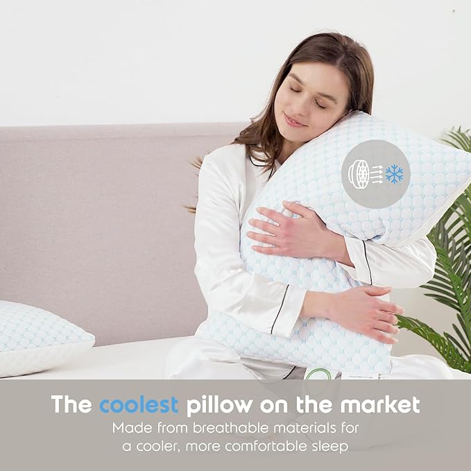 Nestl Cooling Pillow for Sleeping 1 Pack, Luxury Shredded Memory Foam Pillows Queen Size, Adjustable Cold Gel Pillows for Hot Sleepers Supportive Cool Pillow for Side Back Stomach Sleepers
