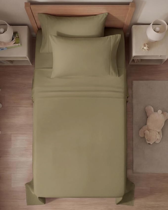 Twin 4 Piece Sheet Set - Comfy, Breathable & Cooling - Soft Hotel Luxury Bedding for Women, Men, Kids, Teens & Children - 1 Flat & 1 Fitted Sheet & 2 Pillowcases w/ Deep Pockets - Wrinkle Free - Khaki