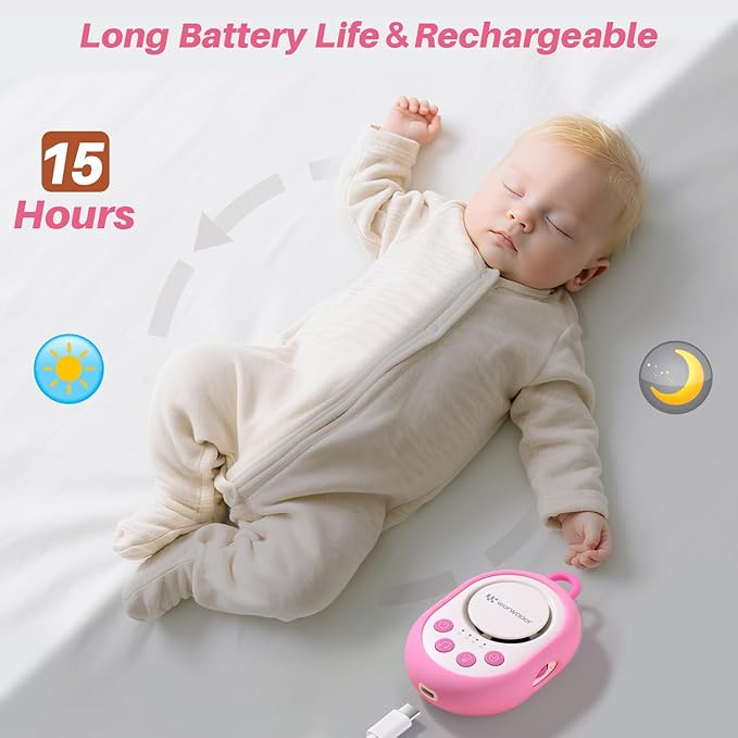 2026 Mom's Choice Awards | White Noise Sound Machine Baby with Night Light, 20 Soothing Sounds, 22 Hours Battery Life, Travel, Registry Gift, Shower, Clips on Baby Stroller
