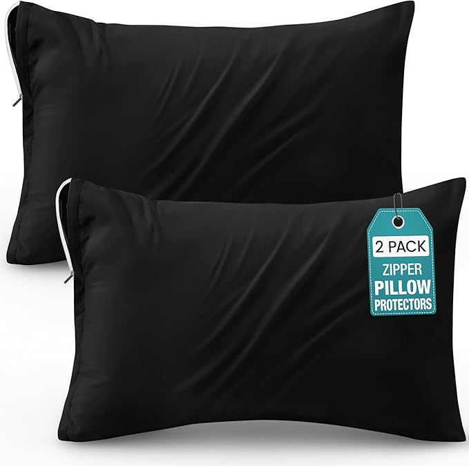 Utopia Bedding Queen Pillow Protectors - Pack of 2 - Zipper Closure - Soft Brushed Microfiber Fabric - Shrinkage and Fade Resistant Pillow Protectors Queen Size 20 X 30 Inches (Black)