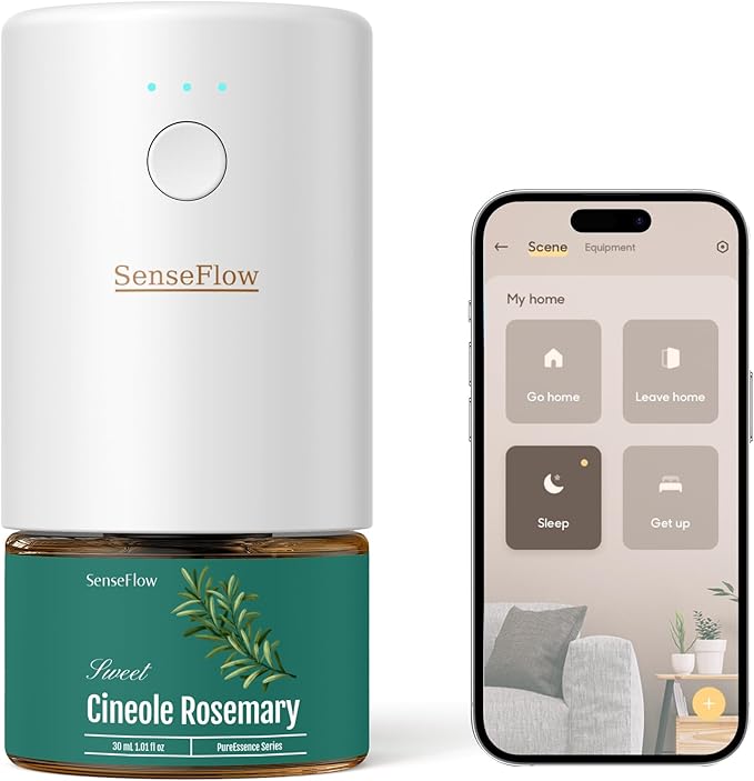 Essential Oil Diffuser for Home, Waterless Aromatherapy Diffuser SF101, Plug in Room Scent with 120-Day Natural Aroma, Covers 1000 Sq Ft – Free 30ml Cineole Rosemary