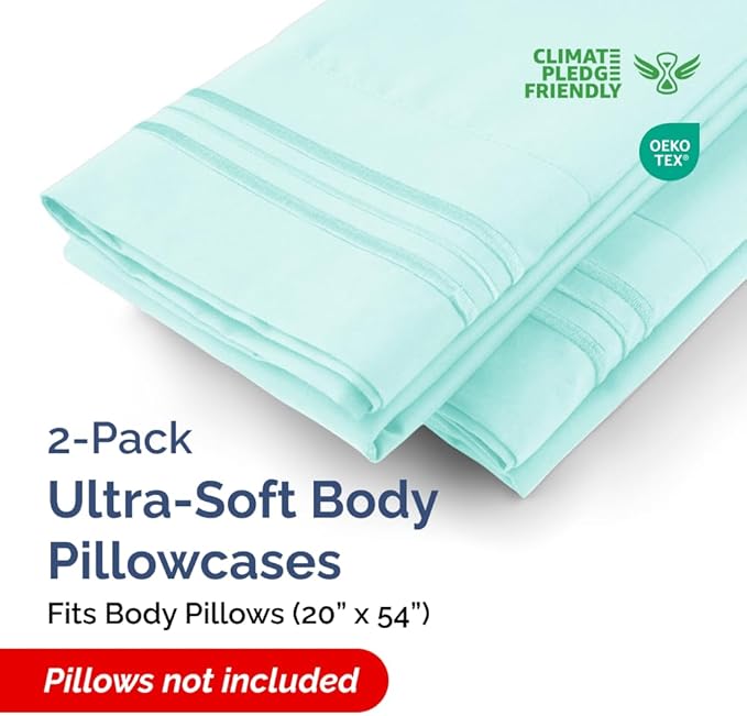 Body Pillowcases Set of 2-20x54 Long Body Pillow Case - Soft Body Pillow Cover for Sleeping & Side Sleepers - Comfy, Breathable & Wrinkle Free - Machine Washable w/Envelope Enclosure (Spa Blue)