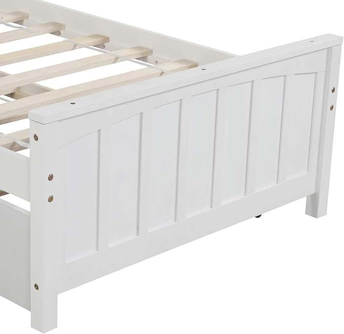 Ball & Cast Twin Bed Frames,Dyabed Platform Bed W/Pull Out Trundle Bed and Headboard,Wood Slats Support,Mattress not Included,for Bedroom,Guest Room,Apartment,White