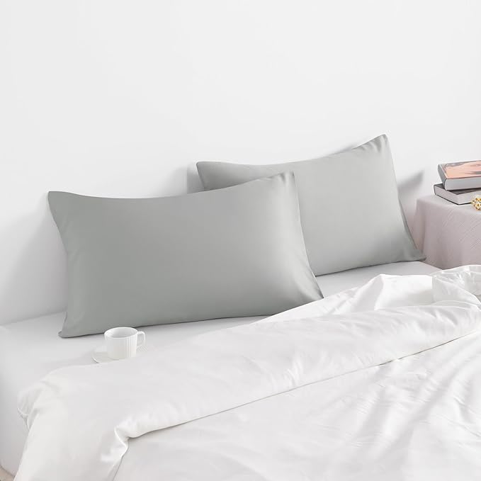 NTBAY King Pillow Cases Set of 2, 2 Pack Brushed Microfiber 20x36 Pillow Cases, Soft, Wrinkle, Fade, Stain Resistant Light Grey Pillow Cases with Envelope Closure, 20x36 Inches, Light Grey