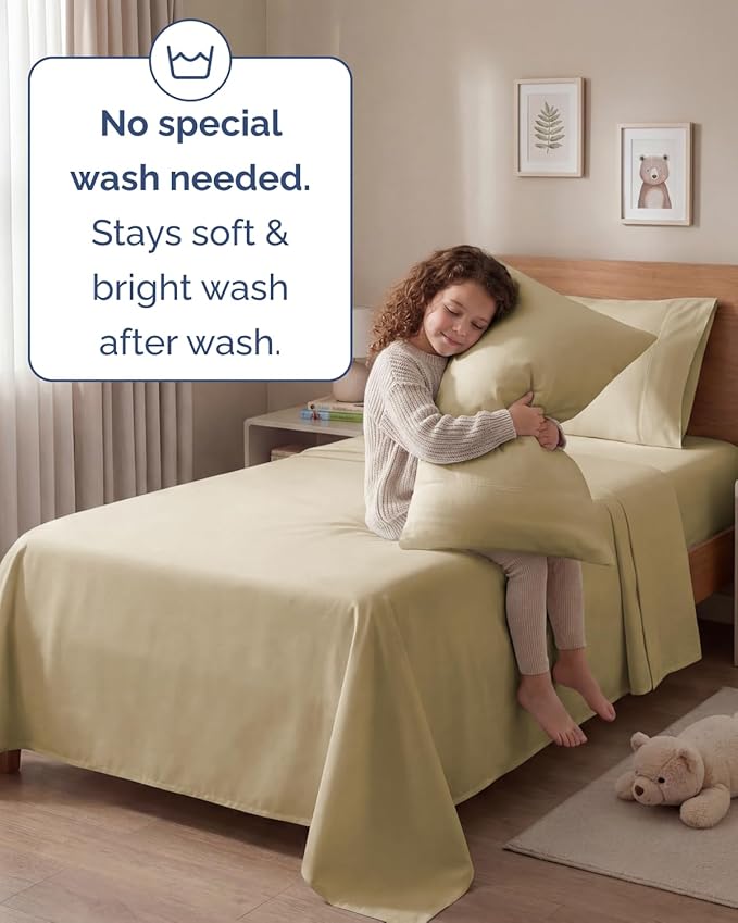 Twin 4 Piece Sheet Set - Comfy, Breathable & Cooling - Soft Hotel Luxury Bedding for Women, Men, Kids, Teens & Children - 1 Flat & 1 Fitted Sheet & 2 Pillowcases w/ Deep Pockets - Wrinkle Free - Beige