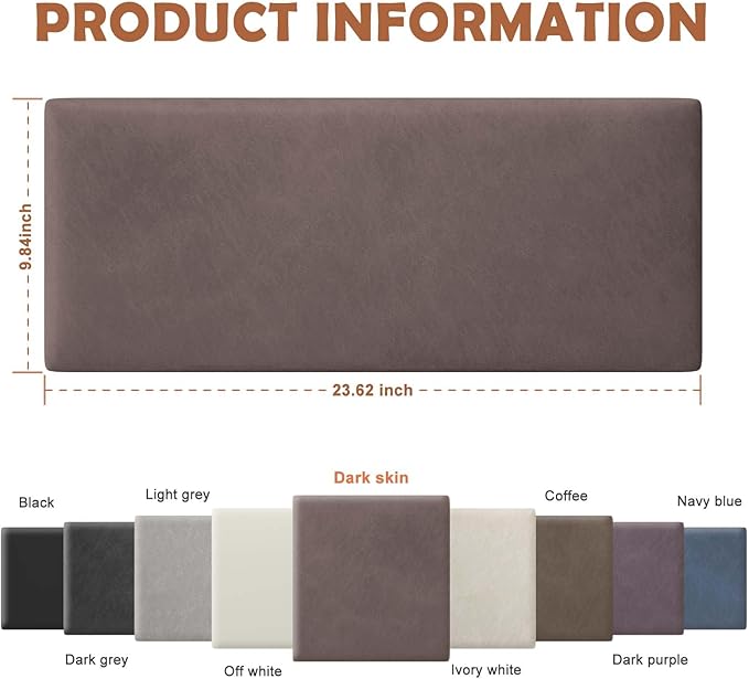 iNOW Wall Mounted Upholstered Headboard King, 3D Peel and Stick Soundproof Wall Panels, Reusable and Removable Padded Leather Bed Headboard, 12 Panels 9.84" x 23.62", Dark Skin