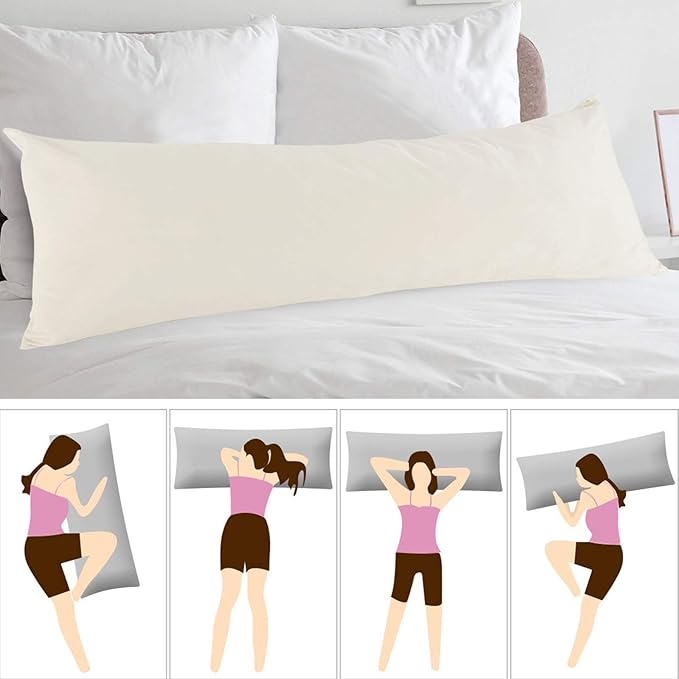 StangH Velvet Kids Body Pillow Cover with Zipper, Super Soft Touch Body Pillowcase for Babies/Pregnant Women/Adults, Ivory, 20 x 54-inch, 1 Piece