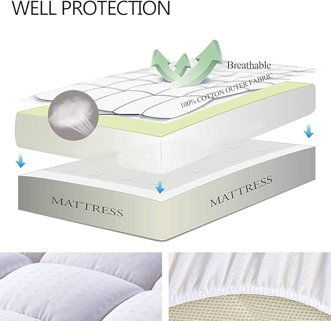 EASELAND OlympicQueen Mattress Pad Pillow Top Mattress Cover Quilted Fitted Mattress Protector Cotton Top 8-21" Deep Pocket Expanded Mattress Topper (66x80 Inches, White)