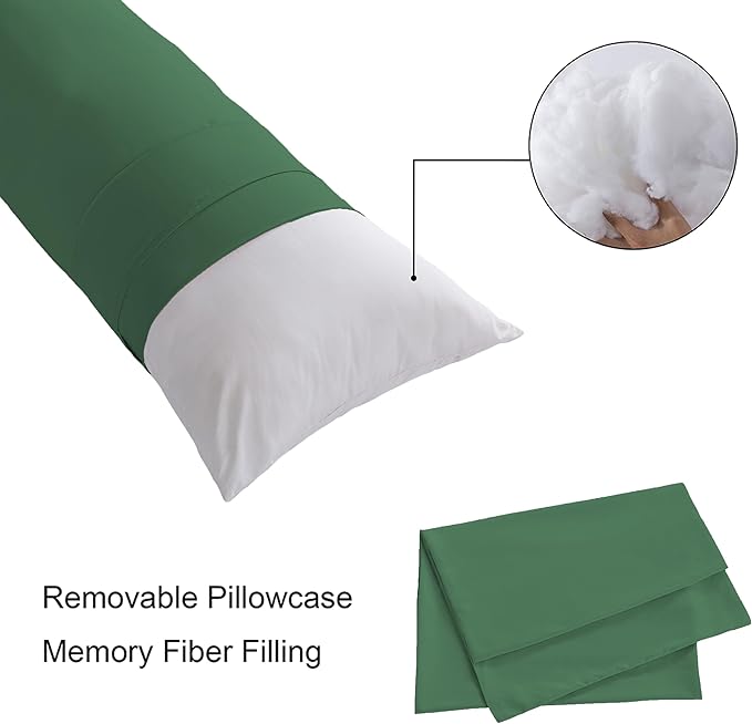 ELNIDO QUEEN Body Pillow with Pillowcase - Soft Long Bed Pillow for Adults - Breathable Full Body Pillow Insert for Sleeping, 20x54inches - Dark Green