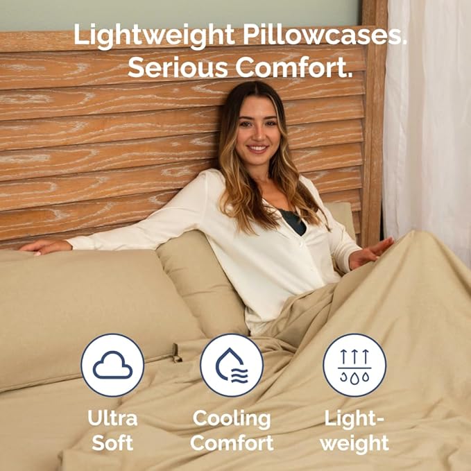 Body Pillowcases Set of 4-20x54 Long Body Pillow Case - Soft Body Pillow Cover for Sleeping & Side Sleepers - Comfy, Breathable & Fade Free - Machine Washable w/Envelope Enclosure - (Heathered Tan)