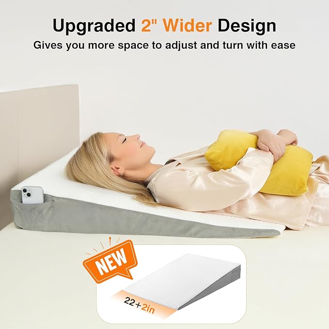 Vekkia 34" Extra-Long Wedge Pillow, Back & Arm Support, Bed Wedge Pillow for Sleeping After Surgery, Acid Reflux, Snoring Relief, Removable Washable Cover & Double Side Pockets, 5.5" Height, White
