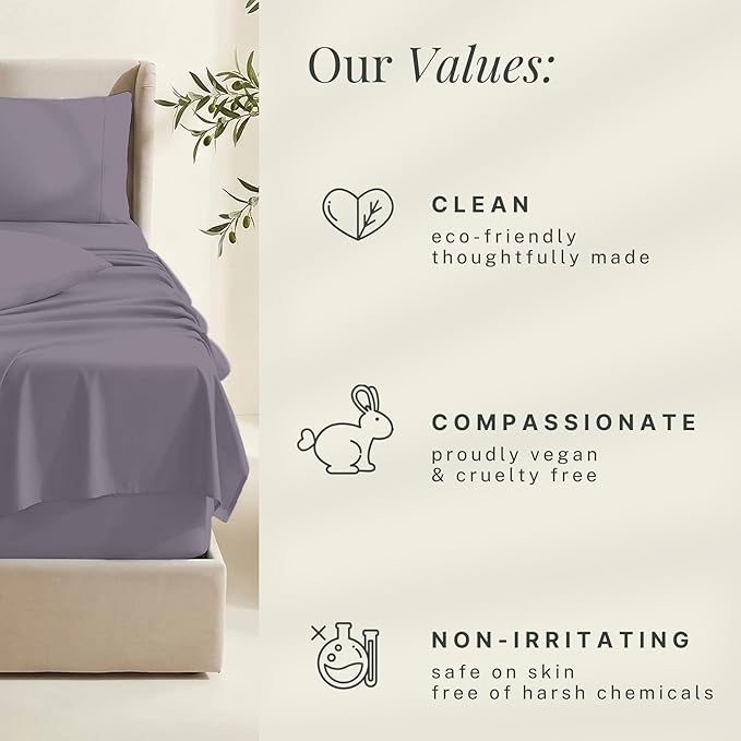 Hearth & Harbor Bed Sheets, Luxury Soft 6 Piece Bed Sheet Set Extra Deep Pocket Fitted Sheets Fits Mattress up to 21", Double Brushed Bedding Sheets & Pillowcases, Twin, Purplish Gray