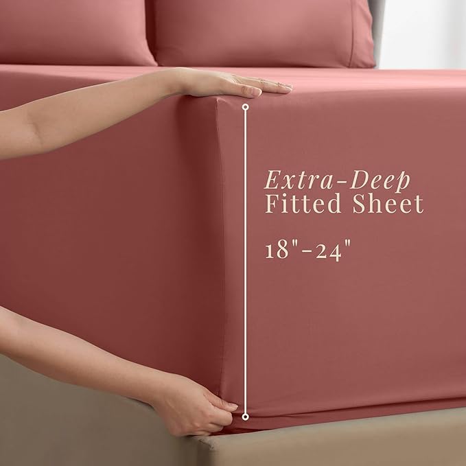 Hearth & Harbor Bed Sheets, Luxury Soft 6 Piece Bed Sheet Set Extra Deep Pocket Fitted Sheets Fits Mattress up to 21", Double Brushed Bedding Sheets & Pillowcases,