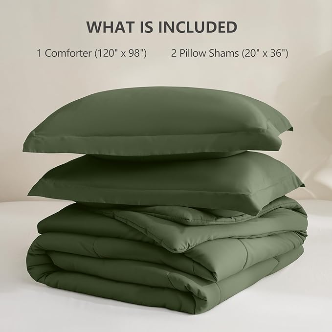CozyLux Oversized King Comforter Set, 270GSM Olive Green Bedding Sets for All Seasons, 3 Pieces 120x98 Bed Set with 1 Down Alternative Comforter and 2 Pillow Shams, Soft, Lightweight, Breathable