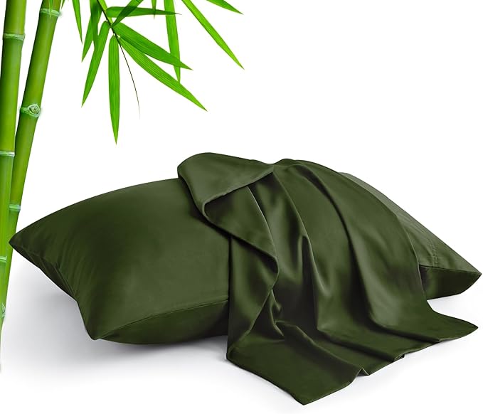 BEDELITE Standard Pillow Cases Set of 2, Rayon Derived from Bamboo, Cooling Pillow Cases for Hot Sleepers & Night Sweats, Breathable Silky Soft Envelope Pillowcases(Olive Green, 20"x26")