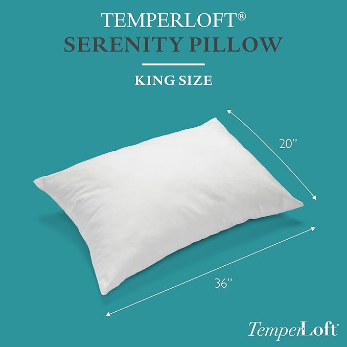 Manchester Mills TemperLoft Serenity Pillows King (Set of 2), Down/Down Alternative Fill, 20x36, 100% Cotton Cover, Found in Leading Hotels Nationwide Hospitality Quality Delivered to Your Home