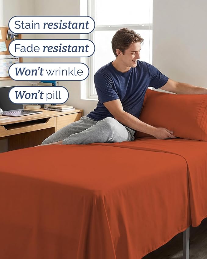 Twin XL 4 Piece Sheet Set - Comfy, Breathable & Cooling - Soft Hotel Luxury Bedding for Women, Men, Kids, Teens and Children - 1 Flat & 1 Fitted Sheet & 2 Pillowcases with Deep Pockets - Terracotta
