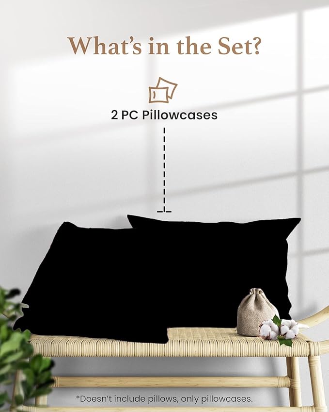 1000 TC Black King Pillowcases Set of 4 100% Egyptian Cotton Pillow Cases with Long Staple Cotton & Sateen Weave, Silky Soft Hotel - Like Bed Pillow Covers for Comfy Sleeping, Snug Fit