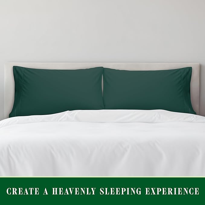 Elegant Comfort Luxury Ultra-Soft 2-Piece Pillowcase Set - 1500 Premium Hotel Quality Microfiber Double Brushed - Wrinkle Resistant, King Size, Hunter Green