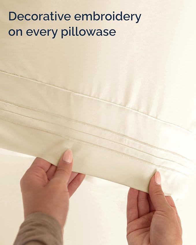 Twin XL Size 3 Piece Sheet Set - Comfy Breathable & Cooling Sheets - Hotel Luxury Bed Sheets for Women & Men - Deep Pockets, Easy-Fit, Soft and Wrinkle Free Sheets - Off White Oeko-Tex Bed Sheet Set