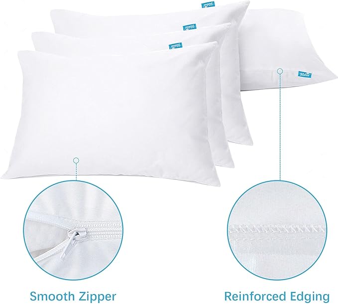 Biloban 4 Pack Pillow Protectors with Zipper Breathable & Noiseless & Durable 100% Waterproof Pillow Cases Standard Size White Pillow Protector