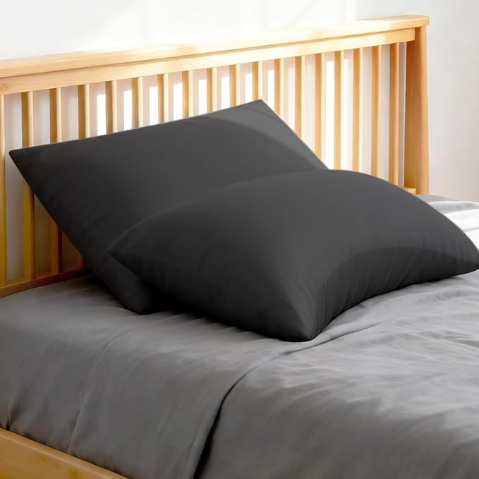 Cooling Curved King Pillow Case for Sider Sleeper Breathable Cool Silky Soft Pillow Cover with Zipper for Hot Sleepers,Hair and Skin Friendly,Black,1 Pack,20x36IN
