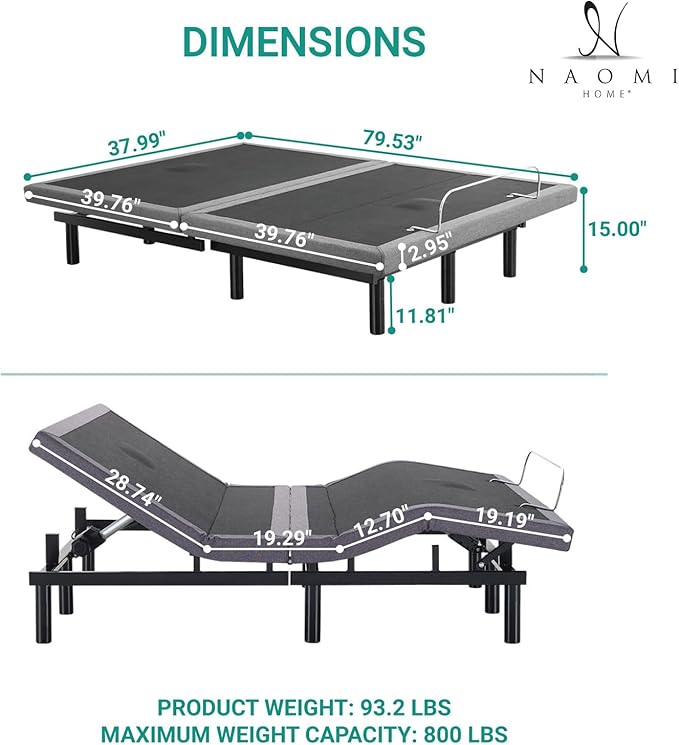 Idealbase adjustable bed frame twin with Lumbar Support & Head Tilt, Foot Incline, Back & Leg Massage, USB Ports, Massage Bed with Wireless Remote, Assembly Needed, Ergonomic Zero-Gravity Smart Bed