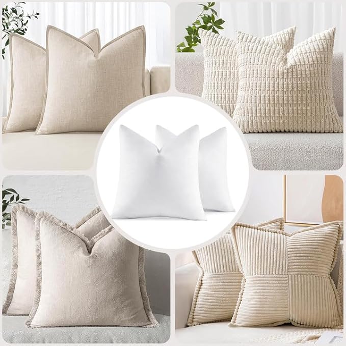 MIULEE 28x28 Pillow Inserts,Set of 2 Down Feather Throw Pillows for Couch Sofa Bed, Decorative Fluffy Throw Pillow Inserts Cotton Fabric,White