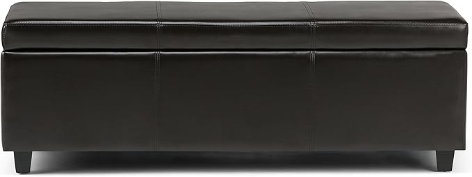 SIMPLIHOME Avalon Storage Ottoman Bench - 48" Wide x 16" High Upholstered Vegan Leather Rectangular Lift-Top Ottoman in Tanners Brown, Contemporary Storage Bench for Living Room with High-Density Foam