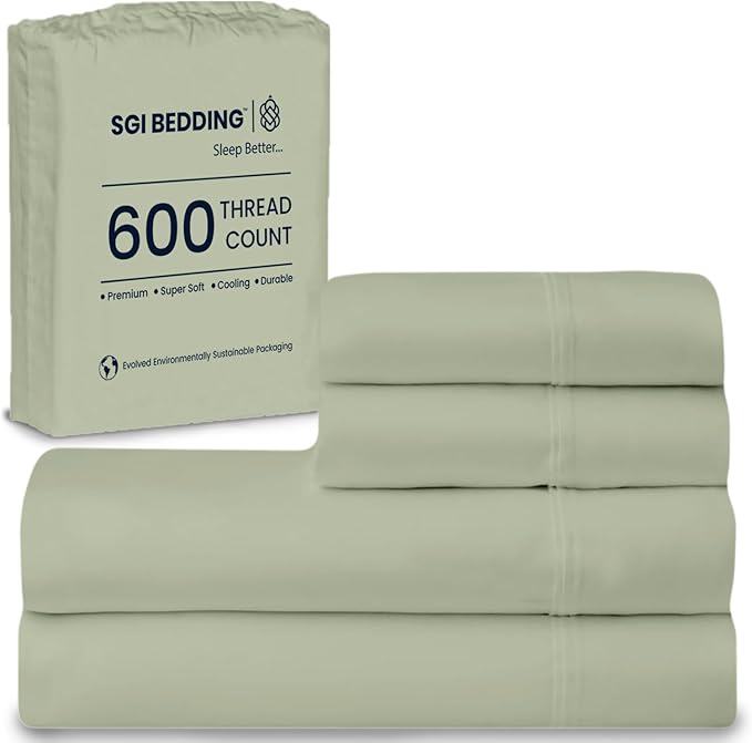 SGI bedding 100% Egyptian Cotton Sheets Full XL Size – 600 Thread Count Sheets Set, Soft, Cooling, 15" Deep Pocket, Luxury Hotel Bedding, Breathable, Durable - Moss
