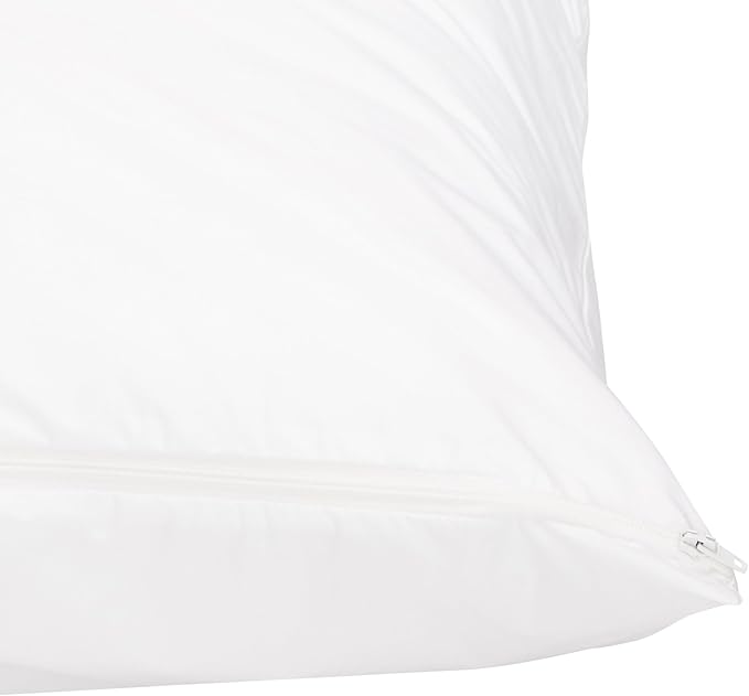 Amazon Basics Standard Breathable 100% Cotton Hypoallergenic Pillow Protector with Zipper, Machine Washable, White, 27 x 21 Inches, Pillows Not Included