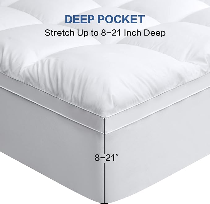 COHOME Twin Size Mattress Topper Extra Thick Cooling Mattress Pad 400TC Cotton Top Plush Down Alternative Fill Pillow Top Mattress Cover with 8-21 Inch Deep Pocket (39x75 Inches, White-Classic)